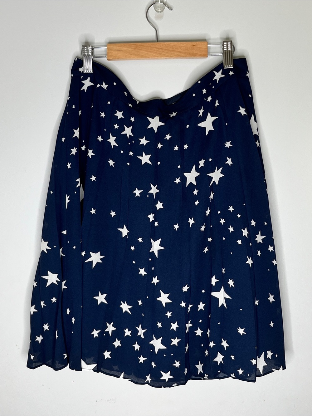 J.Crew Navy White Star Print Pleated Chiffon Skirt Size 6